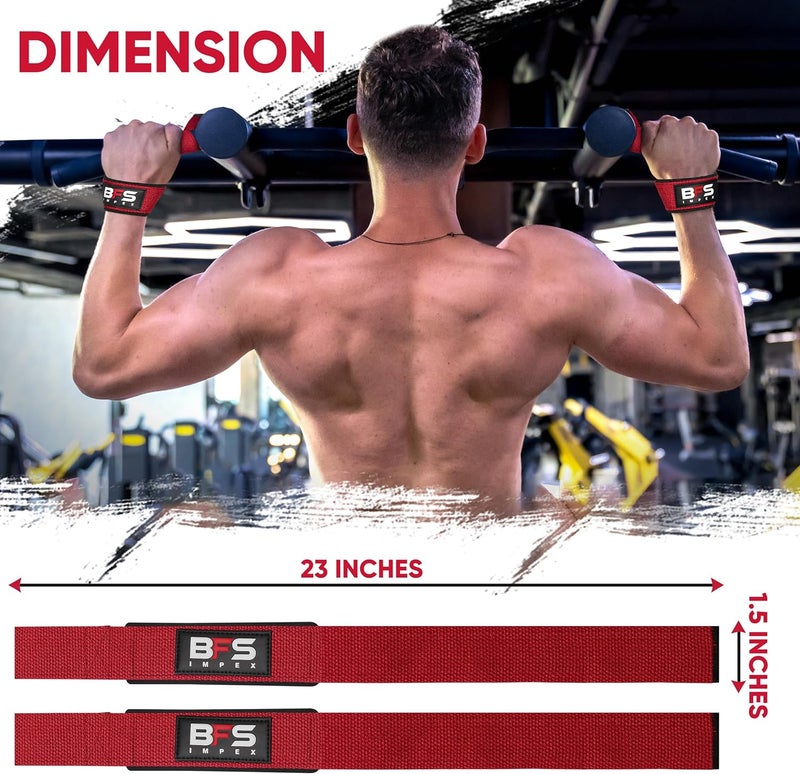 BFS IMPEX Lifting Straps for Weightlifting, Weightlifting Cotton Straps with Neoprene Padding for Men women Gym Wrist Straps for Bodybuilding powerlifting, Strength Training and Deadlifting - Image 5